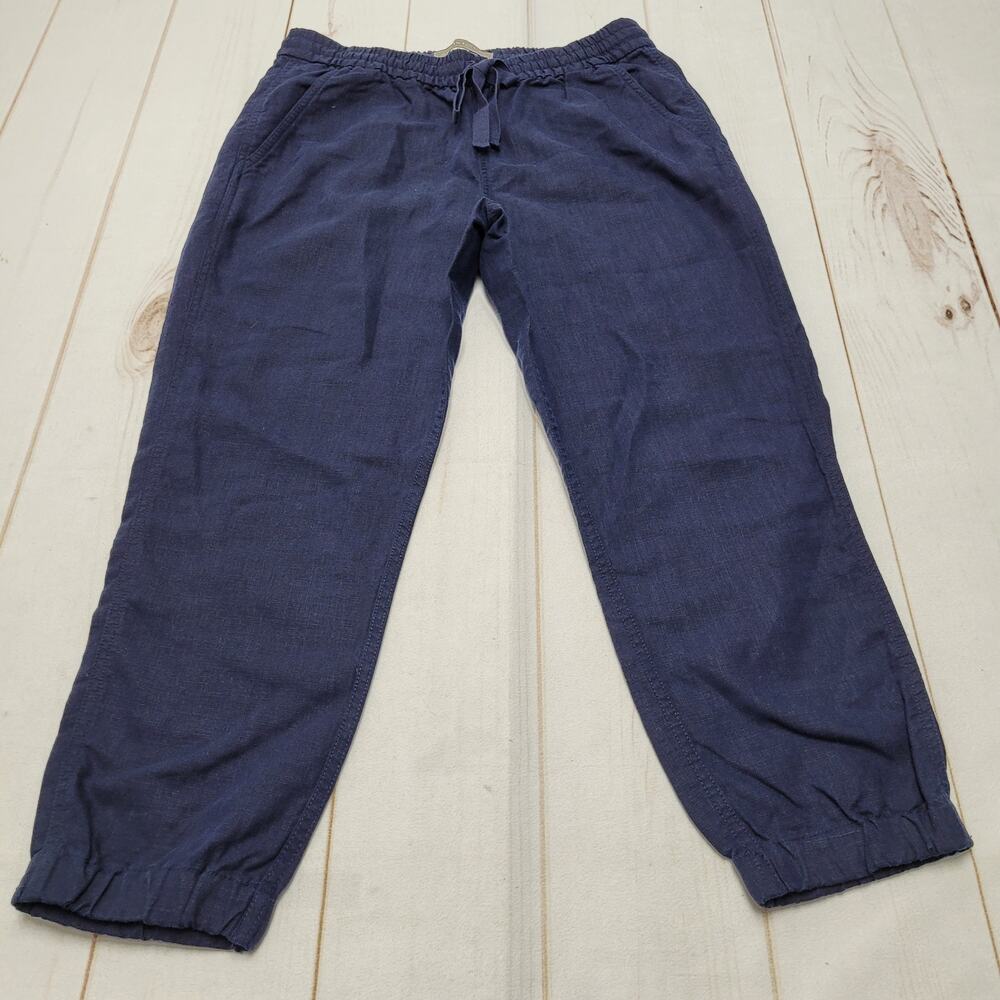 Point sur navy blue linen jogger pants petite minimalist lagenlook 8p